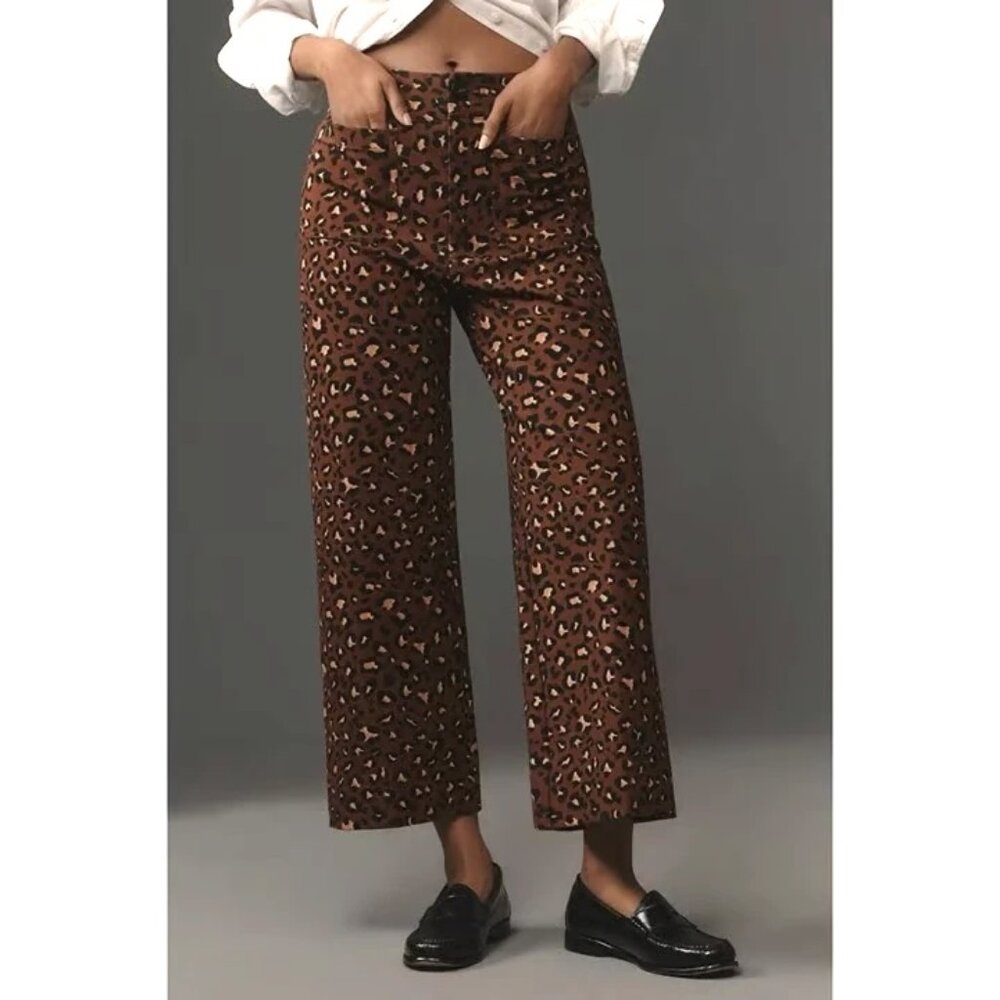 Anthropologie Maeve Leopard Colette Ponte Crop Wide-Leg Pants (Size 24)
